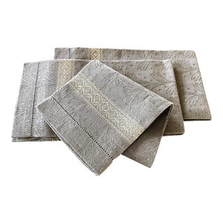 Contemporary Italian Linen Hand Towels by Tessitura Pardi in Taupe With Gold - Set of 3 For Sale