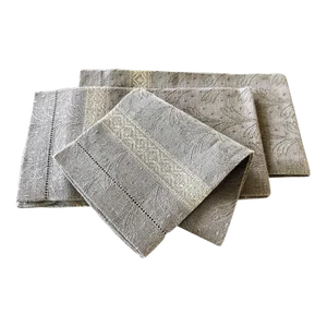 Contemporary Italian Linen Hand Towels by Tessitura Pardi in Taupe With Gold - Set of 3