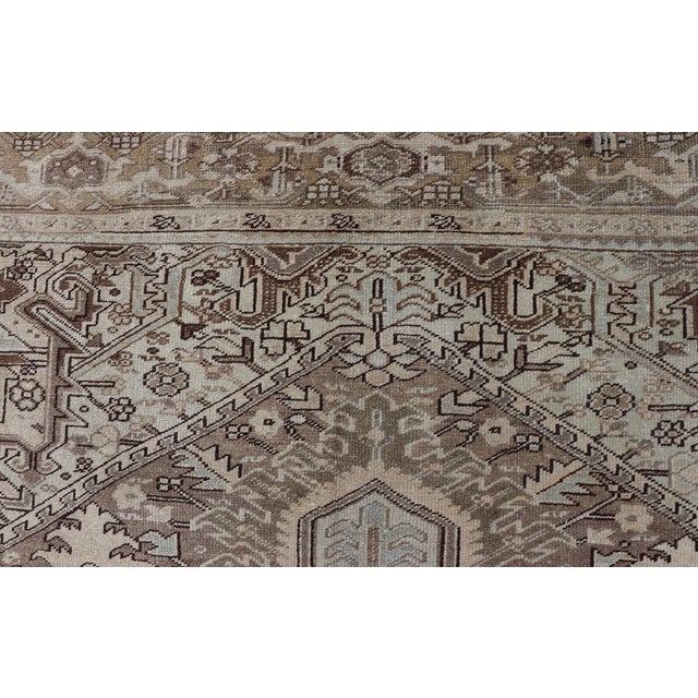 Antique Persian Heriz Rug With Geometric Medallion and Soft Neutral Tones For Sale - Image 11 of 15