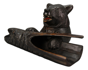 Late 19th Century Black Forest Carved Inkwell and Pen Rest with Bear, 1890s
