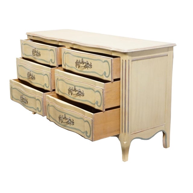 John Widdicomb Country French Provincial Off White Hand Painted 64" Double Dresser For Sale In Kansas City - Image 6 of 15