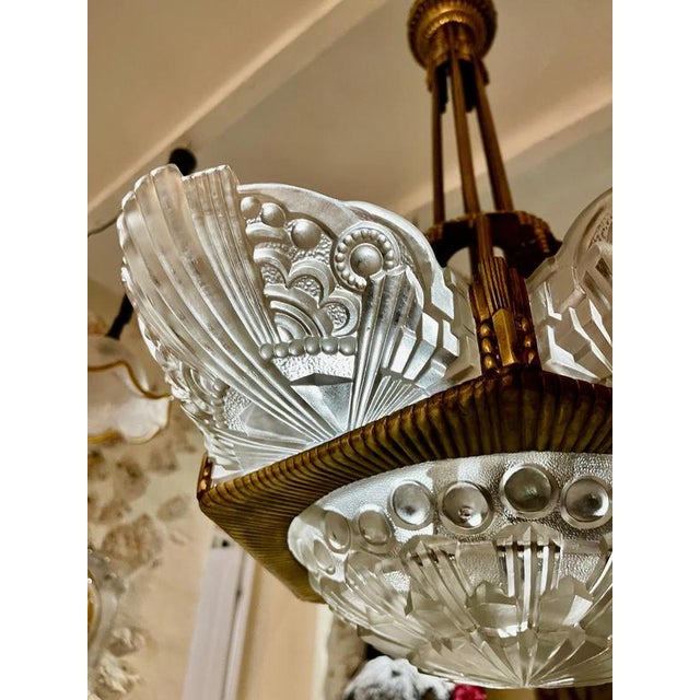 Bronze and Glass Pendant by Georges Leleu, France, 1930 For Sale - Image 10 of 15