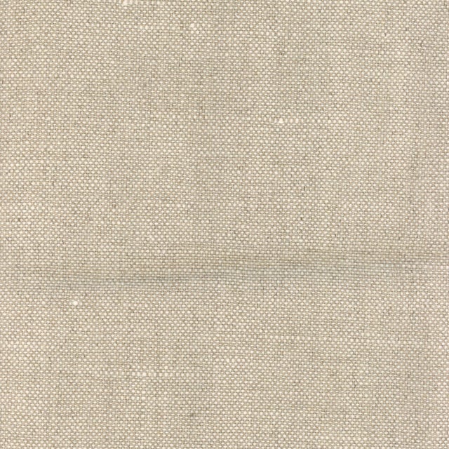 Transitional Bunny Williams Home Empire Ottoman in Oatmeal Linen with French Brass Nail Heads For Sale - Image 3 of 3