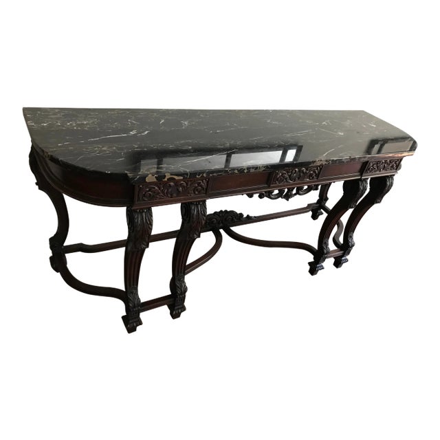 Antique 1920s Berkey and Gay Style Marble Topped Sideboard Console For Sale