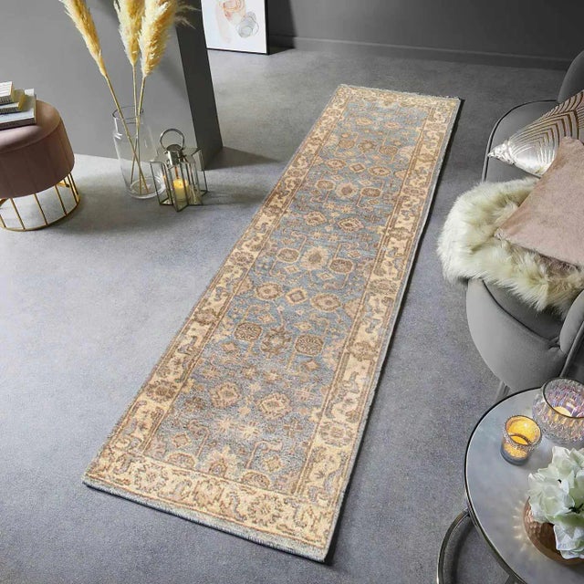 2020s Light Blue Hand Knotted Oushak Runner For Sale - Image 5 of 5