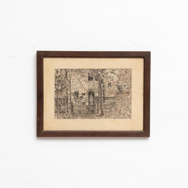 Artwork by j.Casas Drawing In original condition with minor wear consistent of age and use.