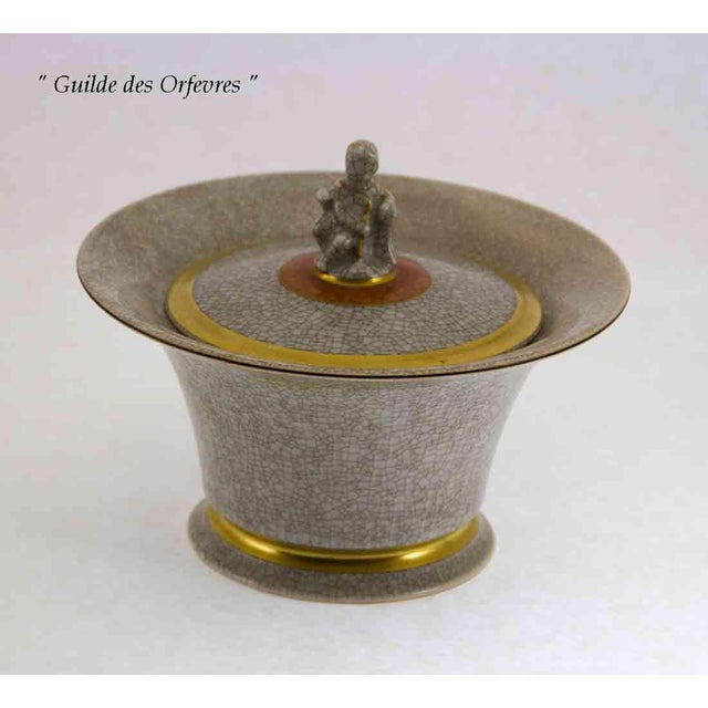 Ref. # RC 259/2500 - Photo 643 Description : Royal Copenhagen Bonbon Dish & Cover, Craquelé - Pattern : Grey, Red & Gold –...