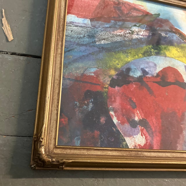 Abstract 1970’s Vintage Small Abstract Watercolor Painting Art Deco Frame For Sale - Image 3 of 4