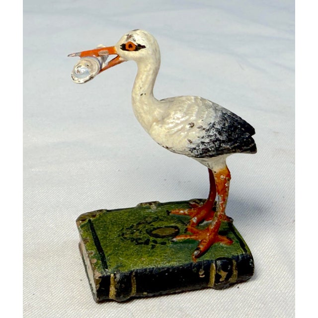 19th Century Antique 19th Century Cold Painted Austrian Vienna Bronze Stork Crane Baby Statue For Sale - Image 5 of 9