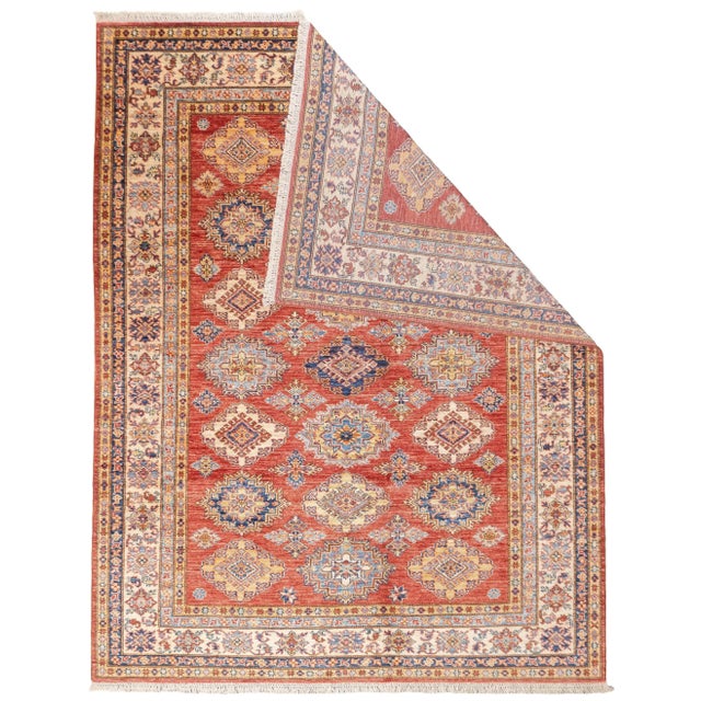 PAK Kazak Rug 5'10'' x 7'7''. Pakistani post-WWII rug, generally scatters, with soft wool and curvilinear Persianate...