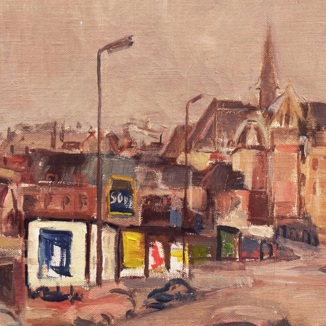 Textile 'View of Brussels, Belgium' by Pieter Van Mol, Mid-Century Oil Cityscape For Sale - Image 7 of 10