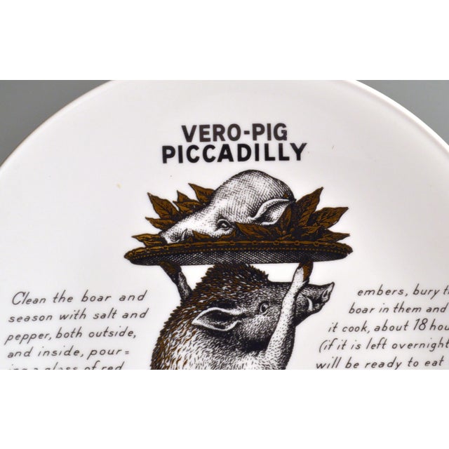 Piero Fornasetti Piero Fornasetti Fleming Joffe Porcelain Recipe Plate, Vero-Pig Piccadilly, the 1960s. For Sale - Image 4 of 6