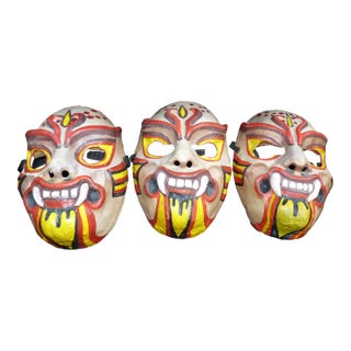 Set of 3 Tim Yip Original Sculpture Mask Trio Oscar Winner Broadway Art Set Asian Demon Wall Decor For Sale
