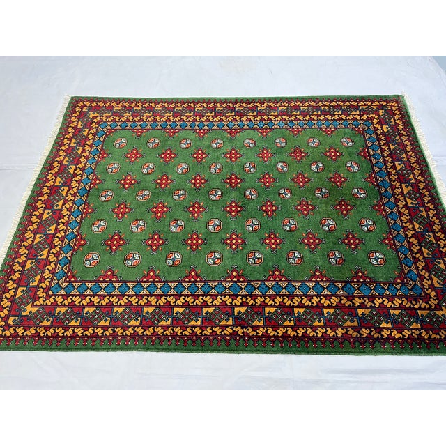 Textile Green Turkmen Mori Gul Wool Area Rug, 5'7" X 7'7" For Sale - Image 7 of 14