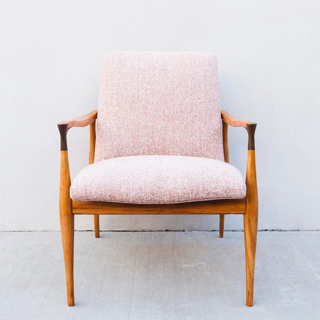 Mid-Century Modern Vintage Mid Century Walnut Scoop Lounge Chair With Brass Accents For Sale - Image 3 of 12