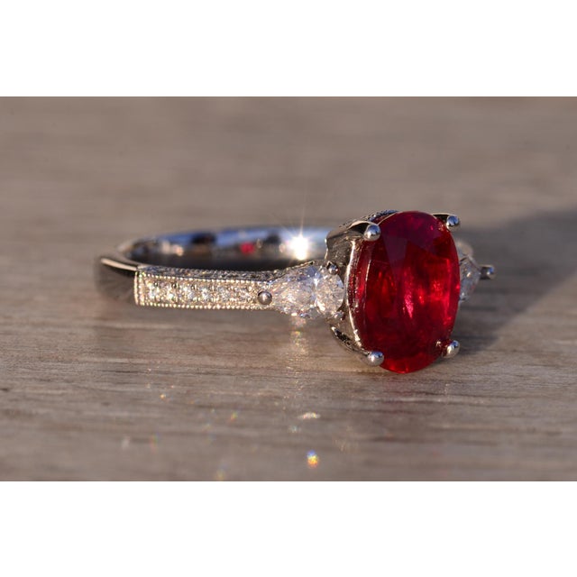 Silver The 82nd Avenue: Oval Natural Ruby and Diamond Engagement Ring in White Gold For Sale - Image 8 of 11