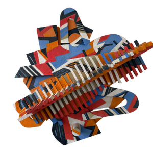 “Navajo” Abstract Painted Wood Sculpture by Ethel Farkas