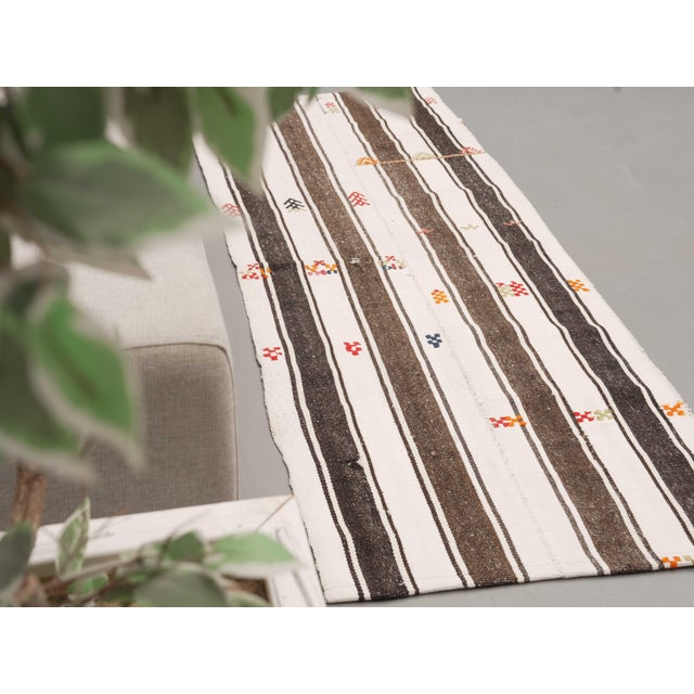 1970s Vintage Handmade Wool Cotton White Runner Rug For Sale - Image 4 of 11
