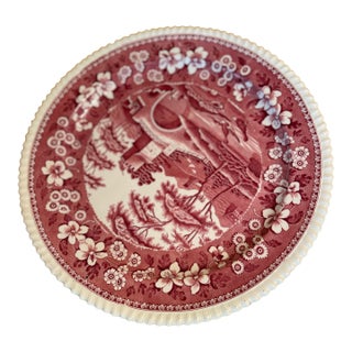 Antique Copeland Spode Red Transferware 15″ Round Charger Plate, English Ironstone C. 1890 For Sale