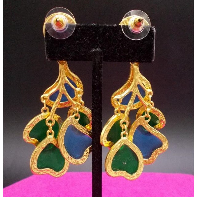 Abstract 1980s Gripoix Blue and Green Abstract Dangle Earrings For Sale - Image 3 of 5