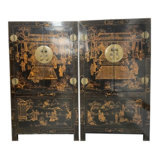 1900s Pair of Decorated Chinese Antique Cabinets For Sale