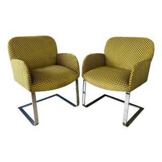 1980s Pair of Flat Bar Chairs in the Style of Milo Baughman in a Checkerboard Velvet For Sale