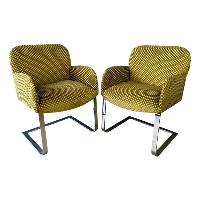 1980s Pair of Flat Bar Chairs in the Style of Milo Baughman in a Checkerboard Velvet For Sale