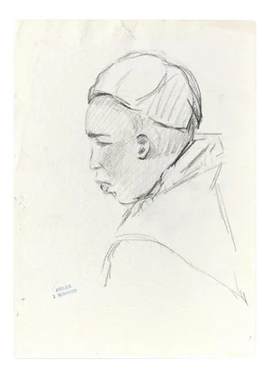 A Monk - Original Charcoal Drawing by J. Bernard - Early 1900 Early 1900