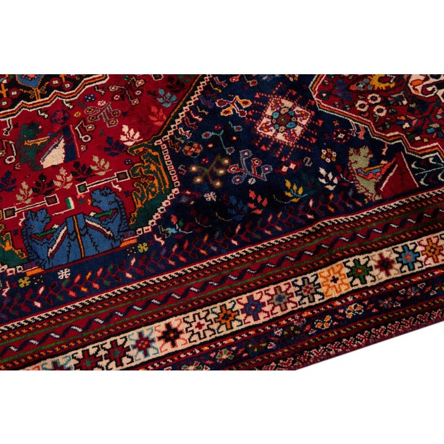 Vintage Handmade Persian Blue Medallion Wool Rug 6'8" X 10'2" For Sale In New York - Image 6 of 12