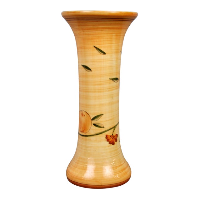 Mid Century Trumpet Orange Vase With Floral Motifs Chairish