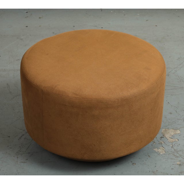 2010s Contemporary Round Brown Suede Ottomans For Sale - Image 5 of 18