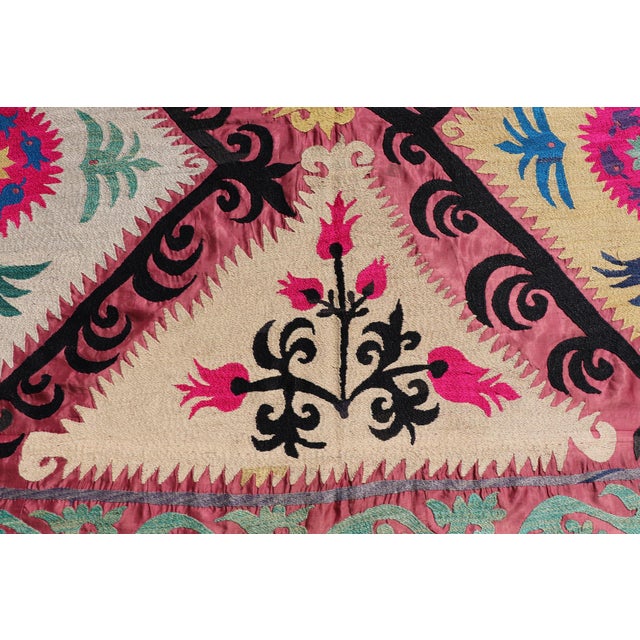 Antique Uzbekistan Suzani Textile With Colorful Geometric Medallion Design For Sale - Image 13 of 15