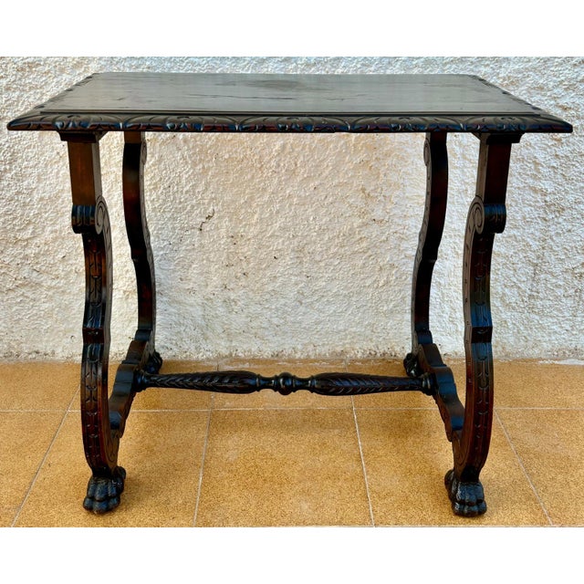Early 19th Century Baroque Spanish Side Table with Lyre Legs and Marquetry Top For Sale - Image 18 of 18