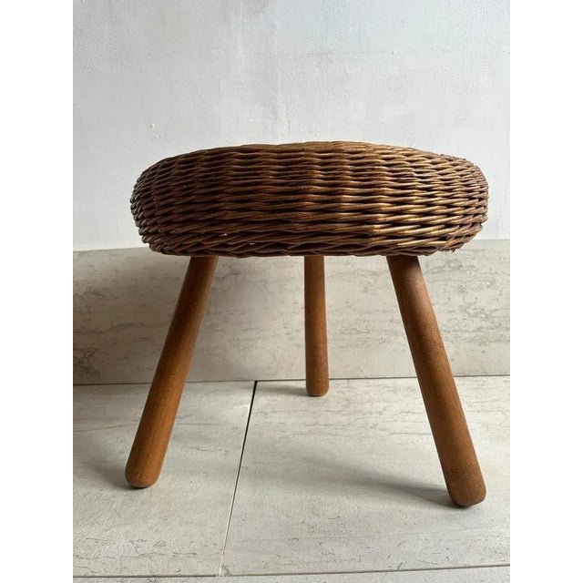Wood Wicker Stool by Tony Paul, 1950s For Sale - Image 7 of 9