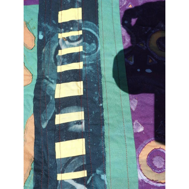 Blue Vintage Artist Made Abstract Art Quilt For Sale - Image 8 of 11