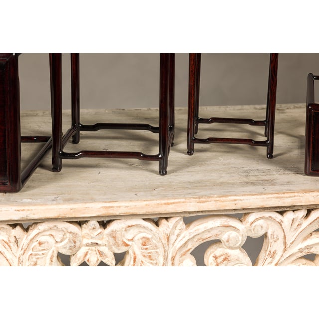 Set of Five Small Size Dark Rosewood Nesting Tables with Humpback Stretchers For Sale - Image 4 of 12