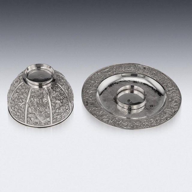 19th Century Chinese Export Silver Finger Bowl & Plate, Wang Hing, 1880s, Set of 2 For Sale - Image 6 of 18