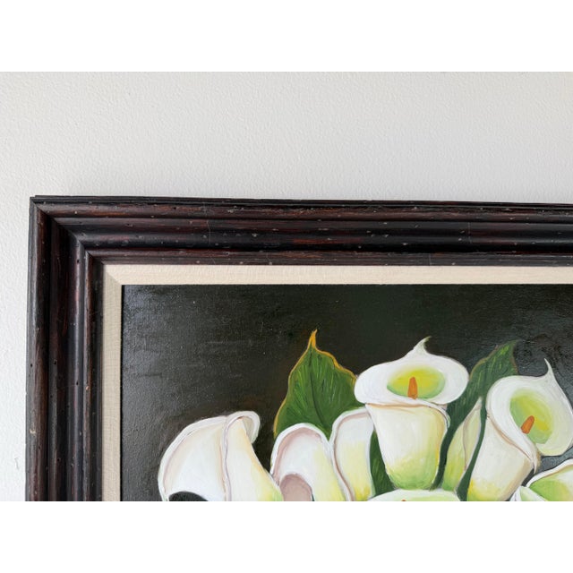 Vintage Graceli Mendoza Calla Lilies - Folk Art Oil on Board Painting, Wood Framed For Sale - Image 11 of 12