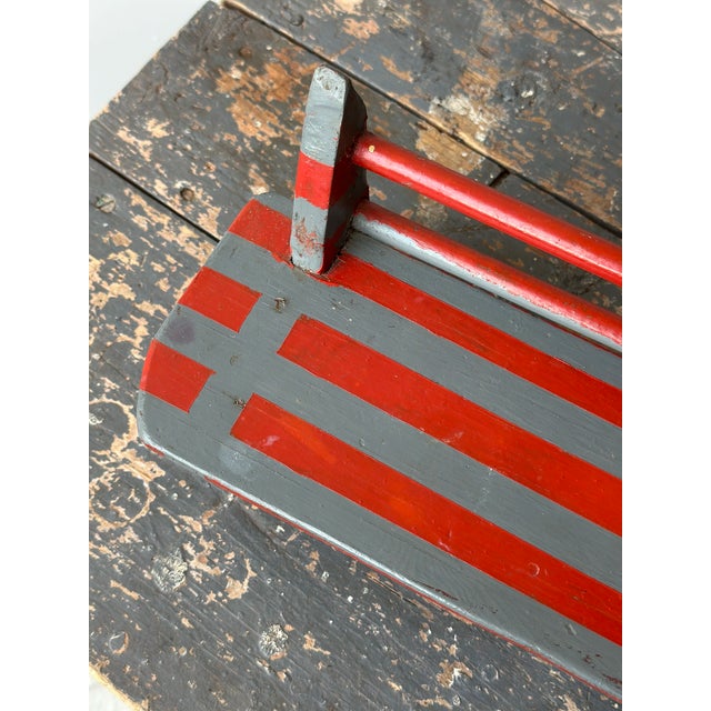 Vintage Gray + Red Painted Mini Bench, CIrca Mid-20th Century For Sale - Image 9 of 14