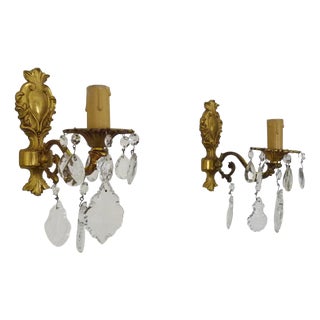Vintage Bronze Wall Sconces with Glass Pendants, 1970s, Set of 2 For Sale