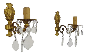 Vintage Bronze Wall Sconces with Glass Pendants, 1970s, Set of 2