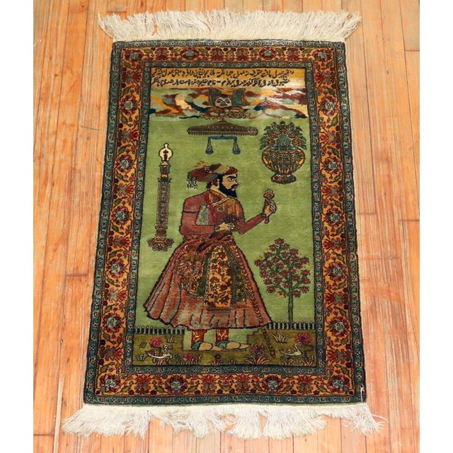 Pistachio Green Indian Silk Persian King Rug, Late 20th Century For Sale - Image 16 of 18