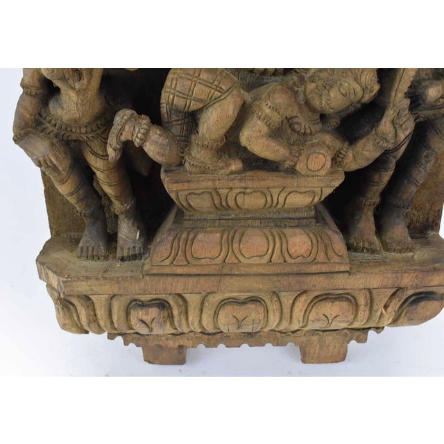 Early 20th Century Early 20th Century Large Indian Carved Wood Saraswati Temple Panel With Veena For Sale - Image 5 of 8