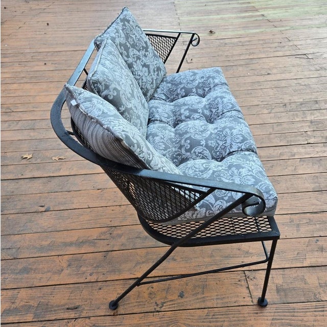 Late 20th Century Outdoor Patio Wrought Iron Bench in Great Condition With Plush Cushions For Sale - Image 4 of 13