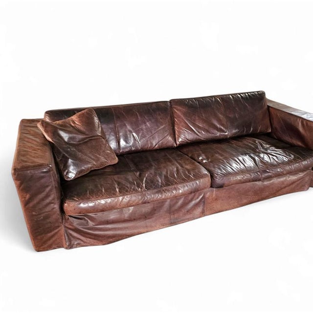 Large Loose Cover Brown Leather Lounge Sofa, 1970s For Sale - Image 5 of 18