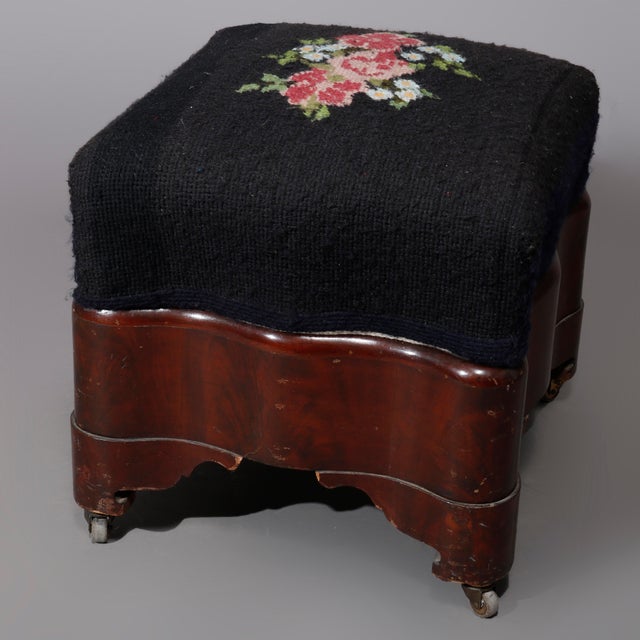 Late 19th Century American Empire Mahogany & Floral Needlepoint Footstool Circa 1880 For Sale - Image 5 of 7