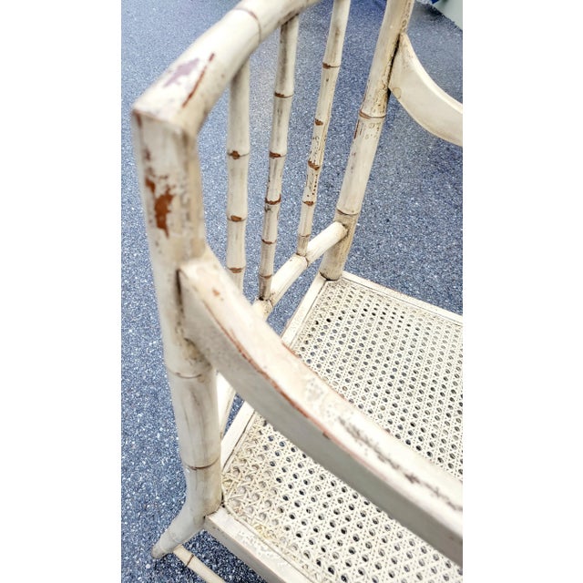 Vintage Distressed Faux Bamboo Cane Seat Tan Side Arm Chair For Sale In West Palm - Image 6 of 8