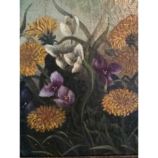 Textile Antique Signed Painting Wiggin Flowers Masterpiece - Signed For Sale - Image 7 of 13