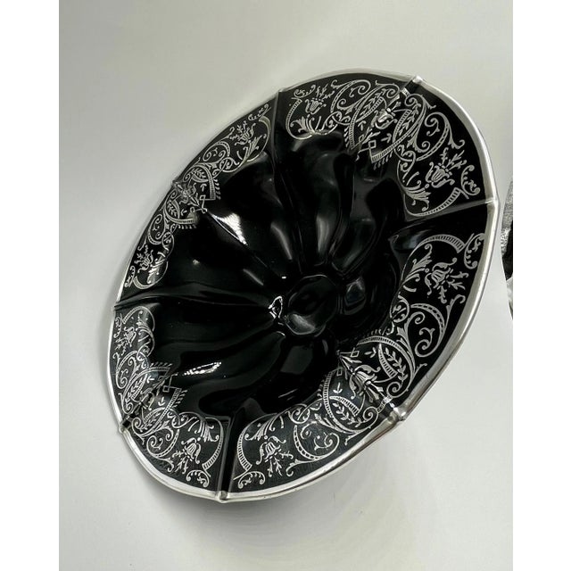Metal Early 20th Century Floral Sterling Silver Black Amethyst Glass Footed Bowl For Sale - Image 7 of 13