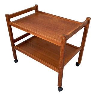 1960s Mid-Century Danish Teak Bar Cart by BRDR Furbo | Rolling Serving Trolley For Sale